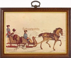 1B396 Historizáló színes lovas szános téli jelenet 12.5 x 17.5 cm Kanada