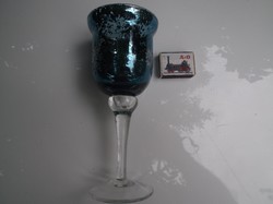 Üveg - NAGY - VASTAG - gravírozott - hópihés gyertyatartó - 22 x 9,5 cm - gyönyörű - hibátlan