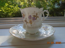 19.Rococo rich lacy, embossed, ribbed floral cup with placemat handmade gold numbered