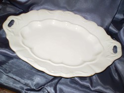 Porcelán fehér régi mély füles nyomott mintás húsostál vagy kínáló 35x26x5 cm. 
