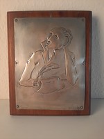 Art Deco kézi kalapált portré (alpakka lemezen)