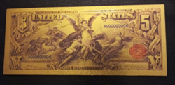 24 kt arany öt  dolláros bankjegy 