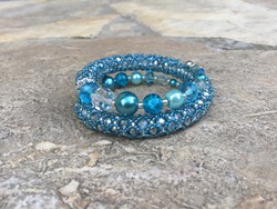 Türkiz karkötő kék és ezüst gyöngy karkötő