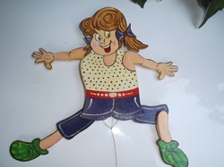 Movable - wooden - girl - large - the work of a master Austrian toy maker - wall mountable - 29 x 17 cm