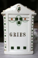 Antik szecessziós fajansz fűszertartó, konyhai tároló Gries felirattal RITKA