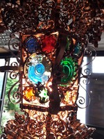Lamp, handmade oriental-style stained glass with lenses, wrought iron