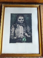 Konecsni György (1908-1970 )- Bujáki lány című színezett rézkarc