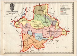 Hajdú vármegye térkép 1934, csonka Magyarország, megye, régi, atlasz, eredeti, királyi térképészet