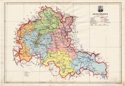 Heves vármegye térkép 1934, csonka Magyarország, megye, régi, atlasz, eredeti, királyi térképészet