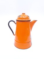 Vintage narancssárga zománcos kávéskanna dekorációnak, kávéskiöntő, melegítő kancsó - nagyméretű