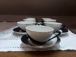 3596 - Hollóházi art deco fekete - fehér kávés csésze aljjal