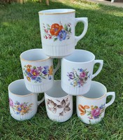 6 Zsolnay mugs with floral skirts, collection of mugs, nostalgia piece, rustic decoration