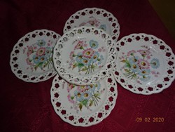 4 db együtt eladó Német porcelán áttört mintás, kézzel festett, virágos süteményes tányér. Vanneki!