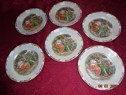 WEIMAR porcelán süteményes tányér, jelenetet ábrázoló képpel. Átmérője 17,5 cm. 6 db  Vanneki!