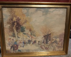 Kássa Gábor : Piac, 1951 ( 60X80 cm , akvarell , papír )