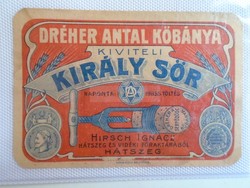 ZA323.2  Söröscímke  DRÉHER ANTAL  KŐBÁNYA - KIRÁLYI SÖR - HIRSCH IGNÁCZ - HÁTSZEG  ca 1910's 