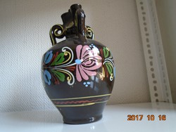 Three-handled floral ceramic jar from Hódmezővásárhely (?) 21 cm
