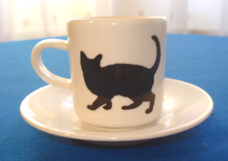 Macska mintás porcelán kávés csésze, csészealjjal