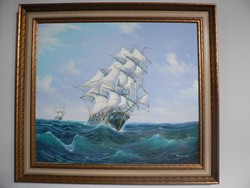 Vihar a tengeren című kép (olaj vászon festmény)