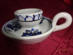 Kézzel festett, mázas, füles,  kerámia gyertyatartó. Jókai