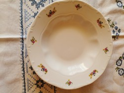 Zsolnay porcelán virág mintás leveses, mély tányér 