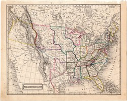 Amerikai Egyesült Államok térkép 1854 (2), német nyelvű, eredeti, atlasz, osztrák, Amerika, állam