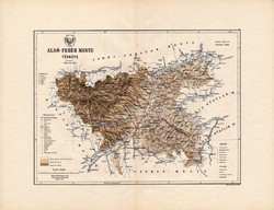 Alsó - Fehér megye térkép 1888, Magyarország, vármegye, atlasz, Kogutowicz Manó, 43 x 56 cm, eredeti