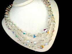 Aurora borealis three-row necklace with ornate clasp