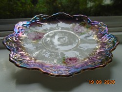 Antique imperial lace, hand-painted pink, purple turquoise eosin glazed plate