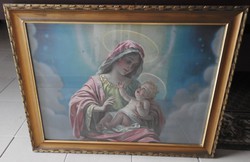 Old Virgin Mary with Baby Jesus print in a beautiful old gilded frame