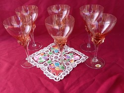 412 6 db jelzett rózsaszínű üveg boros pezsgős pohár 17,5x9 cm 