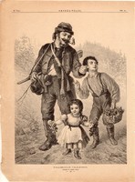 Kellemetlen találkozás, fametszet 1881, metszet, nyomat, 24 x 30 cm, Ország - Világ, újság, gyerek