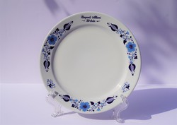 Ritka Alföldi porcelán tányér kék népi népművészeti mintás Központi Állami Kórház felirat a peremén 