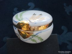 Antique Hand-Painted Gold Pattern Thin Layered Village Milk Glass Powder Item