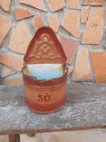 Budafoki enamel wall salt holder. Nostalgia piece, rustic decoration