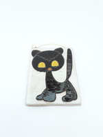 Retro kerámia falikép cica mintával - macska, cicus falidísz - zsűrizett iparművészeti termék