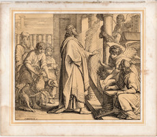Bibliai kép (53), nyomat 1860, 22x26, A Szent Biblia díszes képekben, ige, Ps. 42, 3. 4. 5. 105, 2.