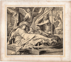 Bibliai kép (45), nyomat 1860, 22 x 25 cm, A Szent Biblia díszes képekben, ige, Tob 8, 13-15.