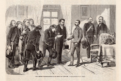 Sziléziai küldöttség a császárnál, metszet 1866, 14 x 22 cm, Ferenc József, monarchia, újság, régi