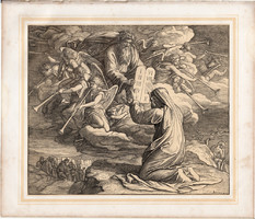 Bibliai kép (15), nyomat 1860, 21 x 25, A Szent Biblia díszes képekben, ige, II. Mos. 31, 18., Mózes