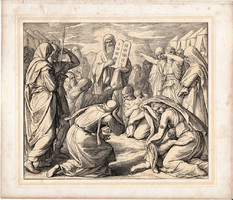 Bibliai kép (18), nyomat 1860, 21 x 25, A Szent Biblia díszes képekben, ige, II. Mos. 34, 29. 32.