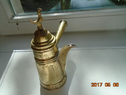 Antik Beduin Dallah cizellált virágmintás kávéskanna madárkával