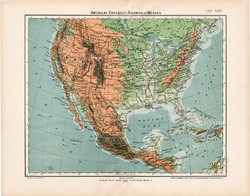 Amerikai Egyesült Államok térkép 1906, magyar atlasz, eredeti, USA, hegy, vízrajz, Amerika, észak