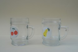 Régi retro Salgótarjáni üdítős üveg pohár nosztalgia poharak üdítő italos pohár gyümölcs mintával 