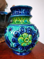 Retro blue-green ceramic vase, 14 cm,