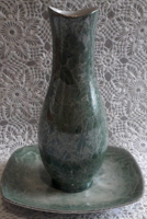 VÉGKIÁRUSÍTÁS Hollóházi zöld lüszteres váza, tálka