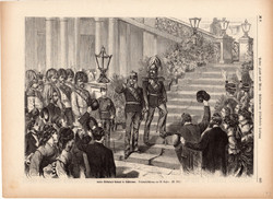 Vilmos császár Schönbrunnban (2), metszet 1874, 22 x 31 cm, Ferenc József, monarchia, újság, osztrák