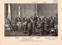 Minisztertanács, metszet 1877, 14 x 23 cm, monarchia, újság, Ferenc József, császár, osztrák