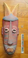 fa nagy arc maszk törzsi szobor művészi kidolgozású fa faragás talán valamilyen ős vagy szellemlehet