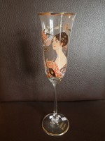 Goebel pezsgőspohár, új, Klimt: Dame mit Fächer c. képével